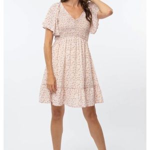 NWOT Pink Blush Boutique Mauve Floral Smocked V-Neck Maternity/Post Dress